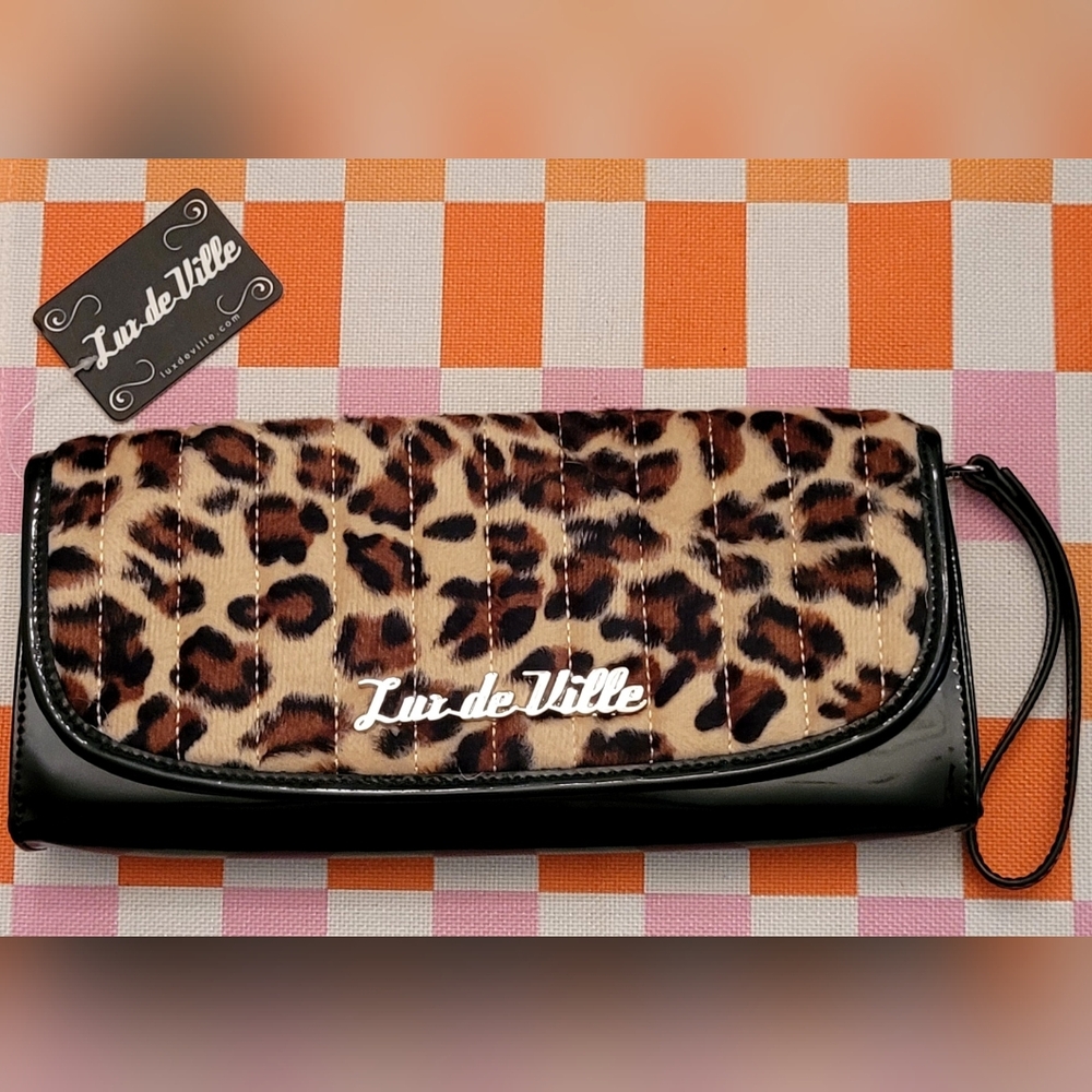 Lux De Ville Leopard And Black Patent Vintage Miss Lux Clutch